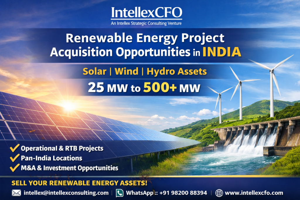 Renewable Energy Project Acquisition in India: 25 MW to 500+ MW Solar, Wind & Hybrid Assets - Strategic M&A Opportunity for Developers & Investors.